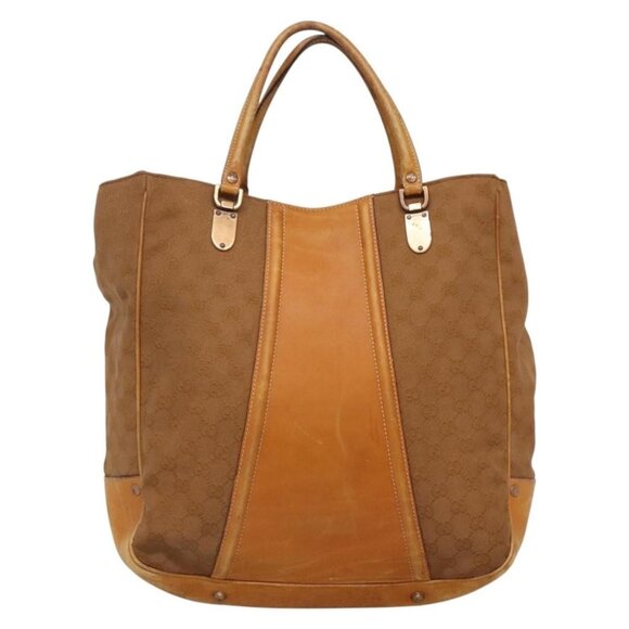 GUCCI GG Canvas Tote Bag Outlet Beige Gold Auth - Picture 12 of 14